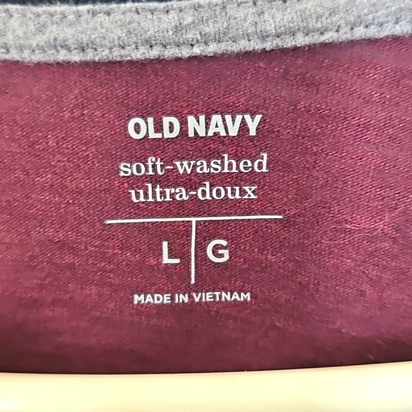 EUC Mens OldNavy Burgundy & Grey - Size Large - Raglan Sleeve Longsleeve Tee - Picture 2 of 3